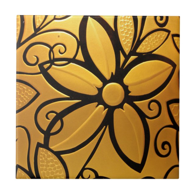 Gelbgelbes Blumendesign Fliese (Vorderseite)