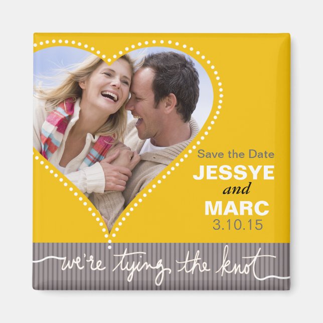 Gelbgelbes Herz Save the Date grau Magnet (Vorne)