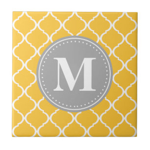 Gelbgelbes marokkanisches Gitter Graues Monogramm Fliese