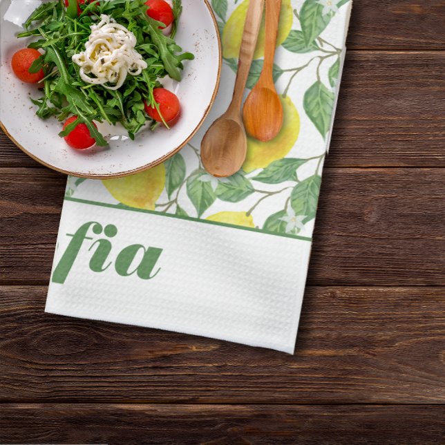 Gelbgelbes Muster individuelle Name weiß Geschirrtuch (Von Creator hochgeladen)