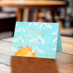 Gelbgemalte Sonnenscheinwolken Boho-Baby-Party Dankeskarte