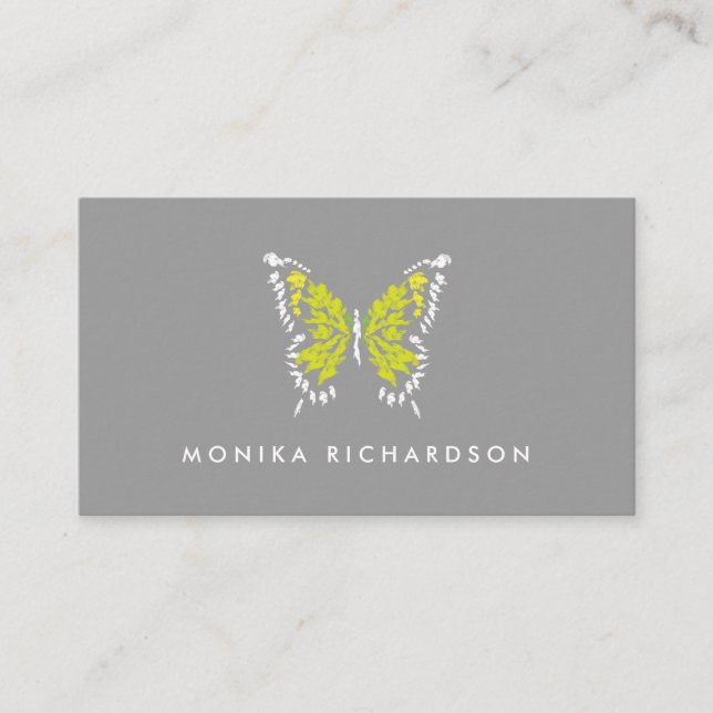 Gelbgestrichene Schmetterlingslogos auf Grau Visitenkarte (Vorderseite)