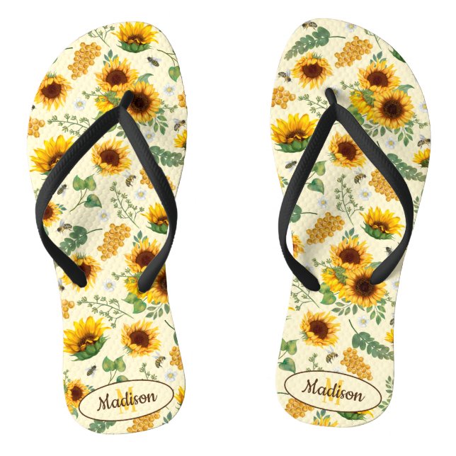 Gelbgestrichene Sonnenblumen Muster Mongram Flip Flops (Fußbett)