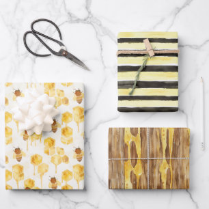 Gelbgoldene Honigbienen Geburtstag Geschenkpapier Set