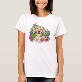 Gelbgoldener Retriever Kopf mit bunten Blume T-Shirt