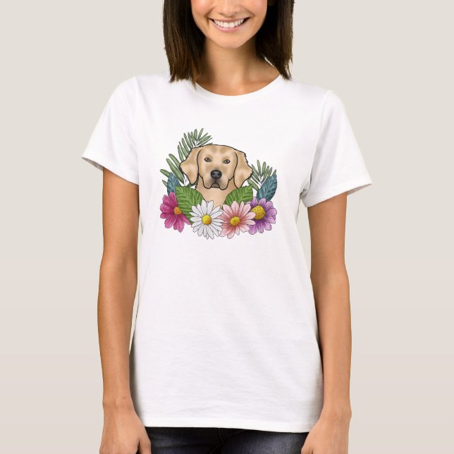 Gelbgoldener Retriever Kopf mit bunten Blume T-Shirt (Vorderseite)