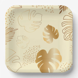 Gelbgoldfarbene Blätter Papier Teller