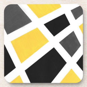 Gelbgraue Schwarz-weiße Geometrie Getränkeuntersetzer