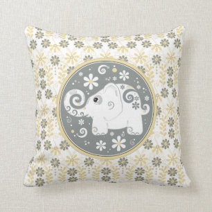 Gelbgraue weiße Elefant Daisy Floral Pillow Kissen