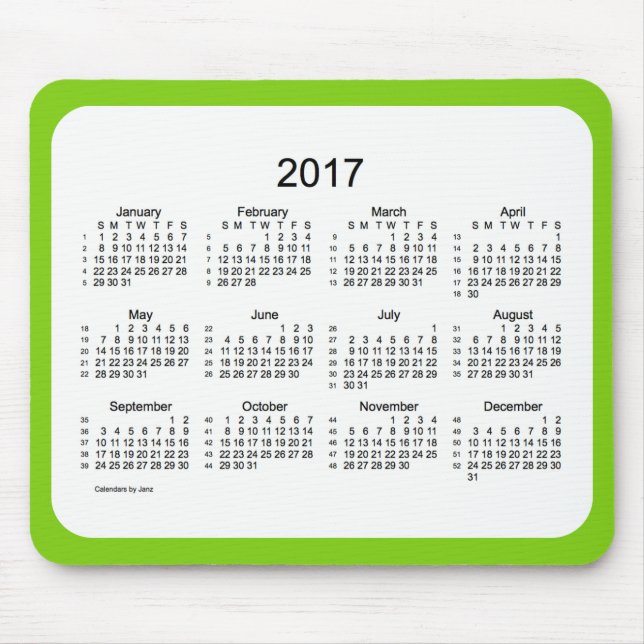 Gelbgrün 2017 52 Wochen-Kalender durch Janz Mousepad (Vorne)