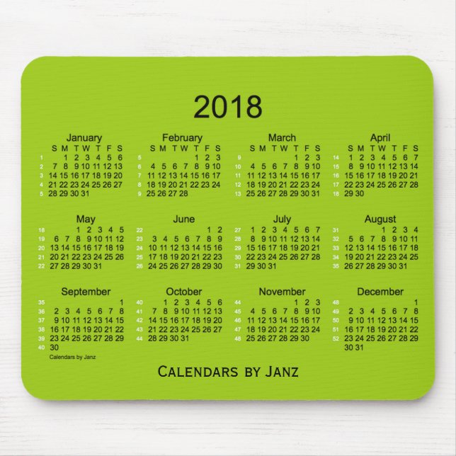 Gelbgrün 2018 52 Wochen-Kalender durch Janz Mousepad (Vorne)