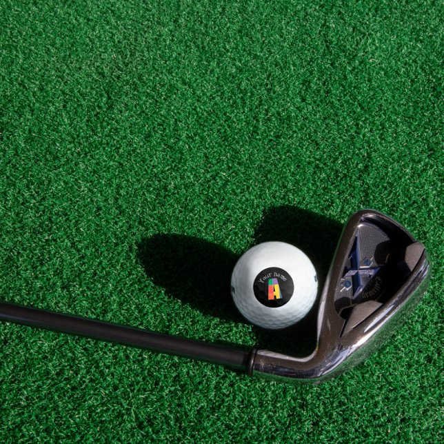 Gelbgrün, lila, Monogramm, Schwarz-weiß Golfball (Von Creator hochgeladen)