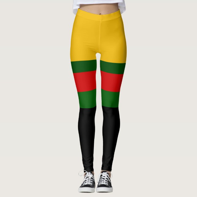 Gelbgrün-schwarz-Blockdesign Leggings (Vorderseite)