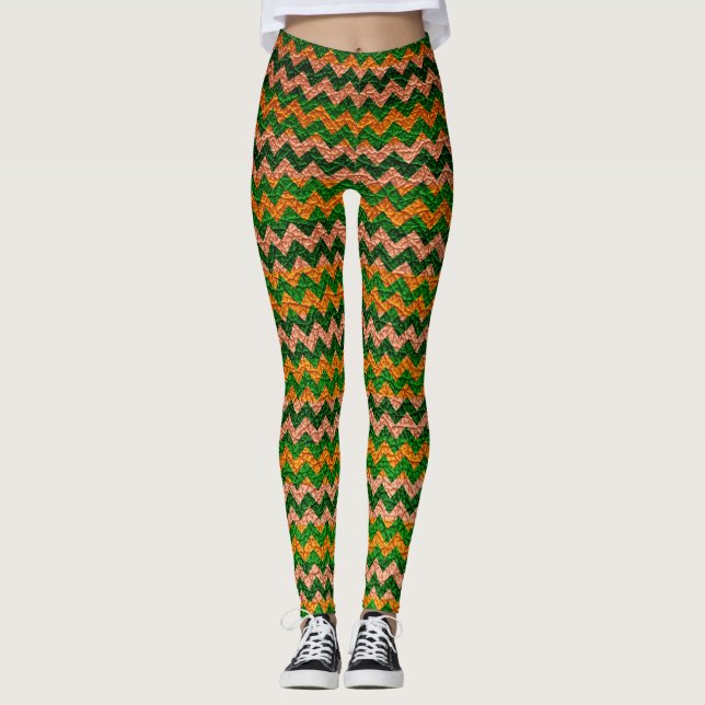 Gelbgrün Zickzack Modernes Leder Leggings (Vorderseite)