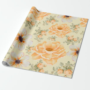 Gelbgrüne Aquarell-Blumen Geschenkpapier