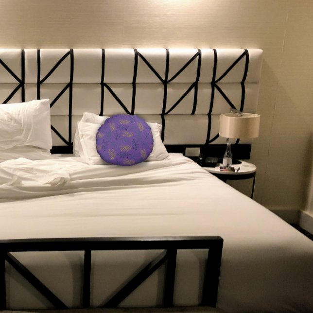 Gelbgrüne Blätter Muster Lavendel Rundkissen Rundes Kissen (Von Creator hochgeladen)