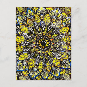 Gelbgrüne handgezeichnete Mandala-Design Postkarte