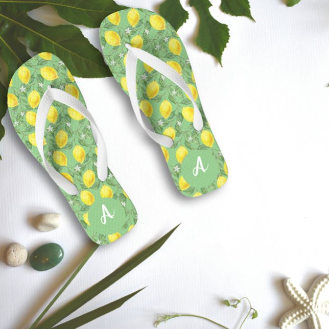 Gelbgrüne Zitronenmuster Name  Flip Flops (Von Creator hochgeladen)