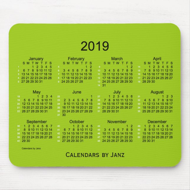 Gelbgrüner Kalender 52 Wochen-2019 durch Janz Mousepad (Vorne)