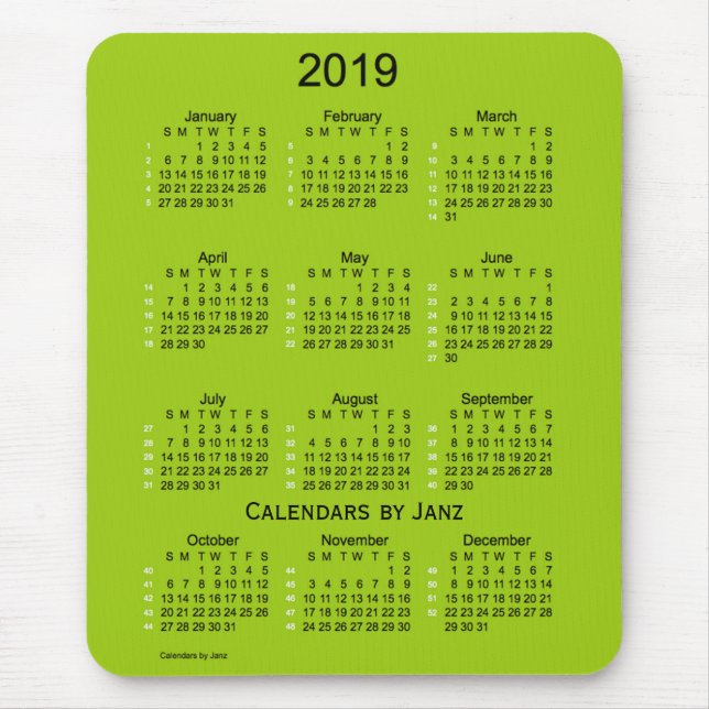 Gelbgrüner Kalender 52 Wochen-2019 durch Janz Mousepad (Vorne)