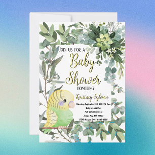 Gelbgrüner Sittich Vogel Aquarell Baby Shower Einladung