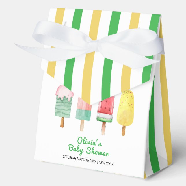 Gelbgrüner Streifen Eiscreme Pop Babydusche Geschenkschachtel (Vorderseite)