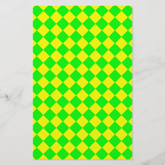 Gelbgrünes Diamant-Harlekin-Karomuster Briefpapier (Vorderseite)
