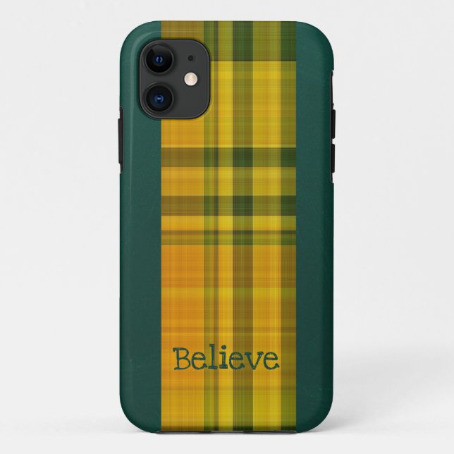 Gelbgrünes kariertes Muster iPhone Case (Rückseite)