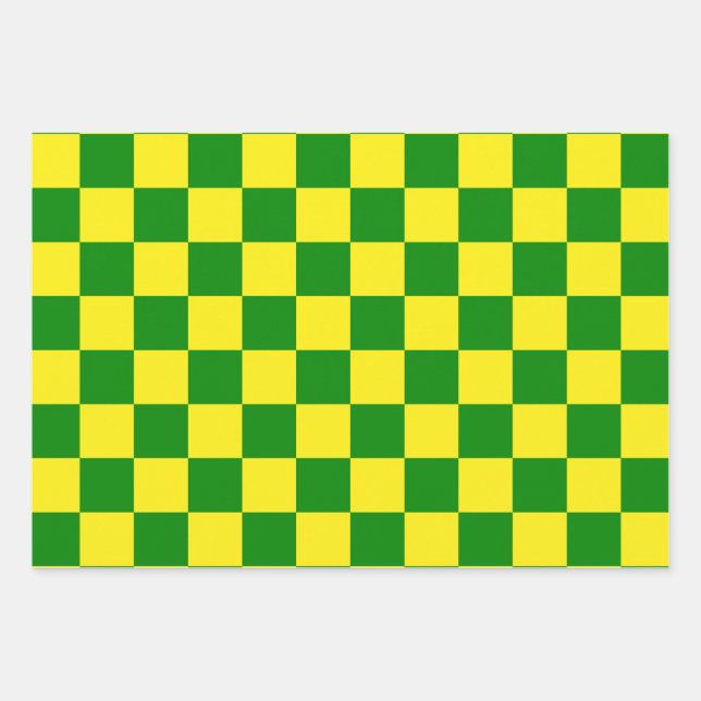 Gelbgrünes Schachbrettmuster für Karos Geschenkpapier Set (Vorderseite)