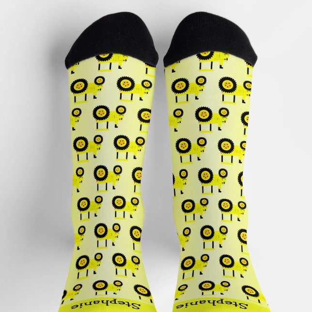 Gelbgut Traktor Design Personalisiert Socken (Oben)