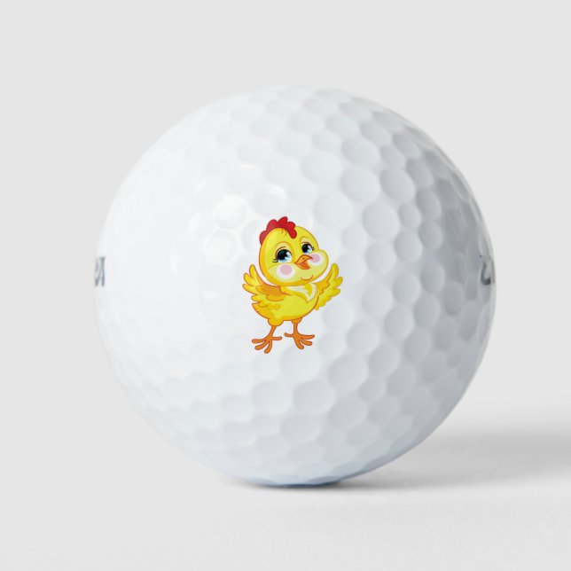 Gelbhühner niedlicher Cartoon Golfball (Vorderseite)