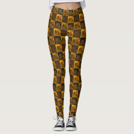 Gelbliche Quadrate und Kreise in rustikalem Mosaik Leggings