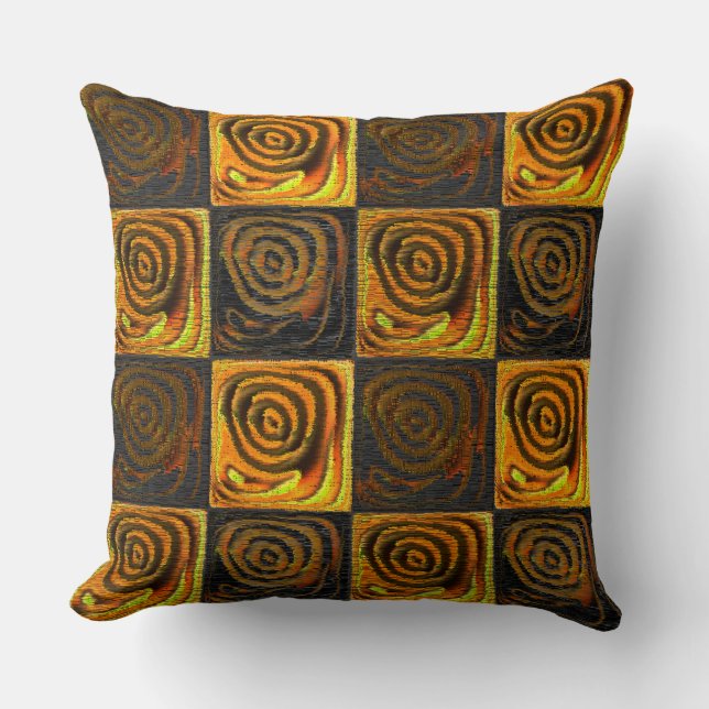 Gelbliche Quadrate und Kreise in rustikalen Mosaik Kissen (Vorderseite)