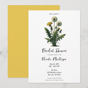 Gelbliche Vintage-Löwenzahnblüten Brause zur Hochz Einladung