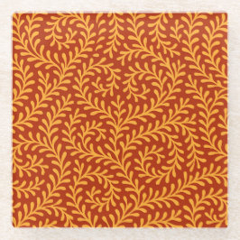 Gelbliches Blattrebenmuster  Glasuntersetzer