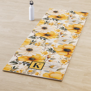 Gelbliches Monogramm-Blumenmuster Yogamatte