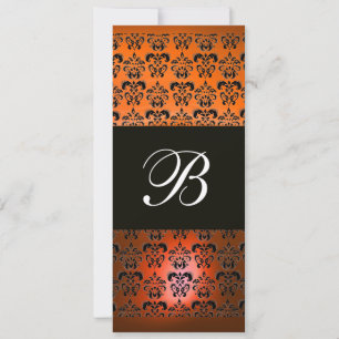 GELBORANGE BLACK DAMASK MONOGRAMM, weiß Einladung