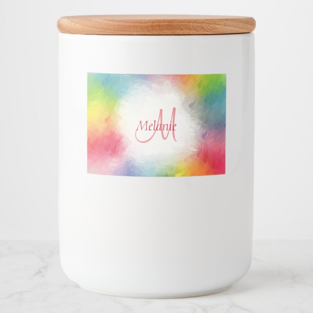 Gelborange Blaugrün rosa Lila Monogramm Lebensmitteletikett (Vorderseite)