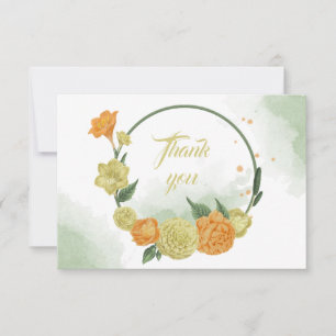 Gelborange Blume, grüner Kranz Dankeskarte