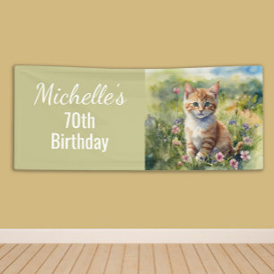 Gelborange getigerte Kätzchen-Katze 70. Geburtstag Banner