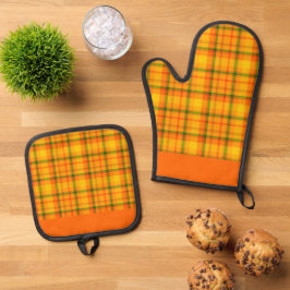 Gelborange Karierte Muster Orangefarbene Grenzen Ofenhandschuh & Topflappen-Set