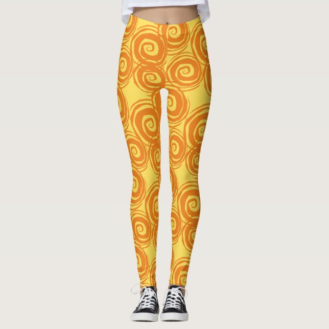 Gelborange Schnürsenkel Leggings (Vorderseite)