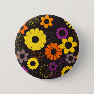 Gelborange und lila Retro-Blume Button