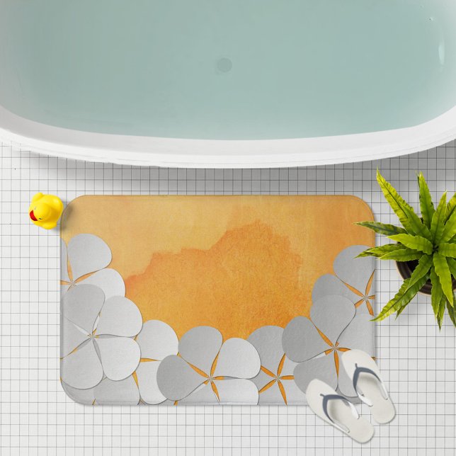 Gelborange Wasserfarbe und weiße Blume Badematte (Von Creator hochgeladen)