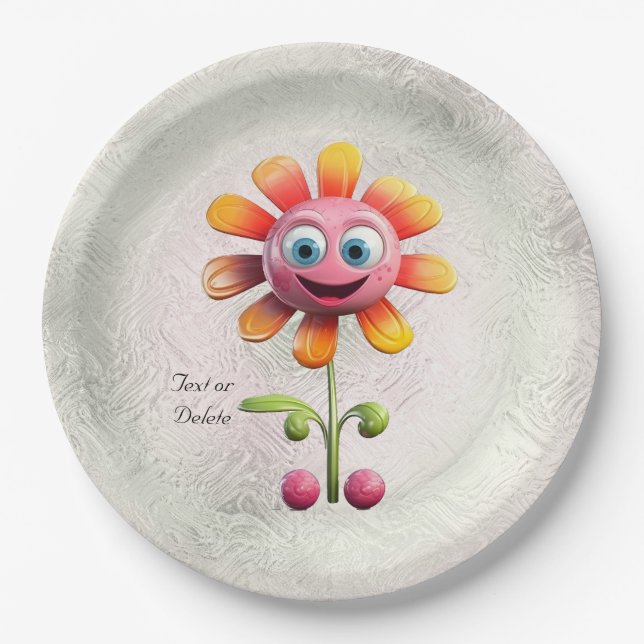 Gelbrosa Blume Papierplatte Pappteller (Vorderseite)