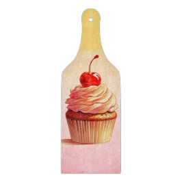 Gelbrosa Vintage Cherry Cupcake Schneidebrett