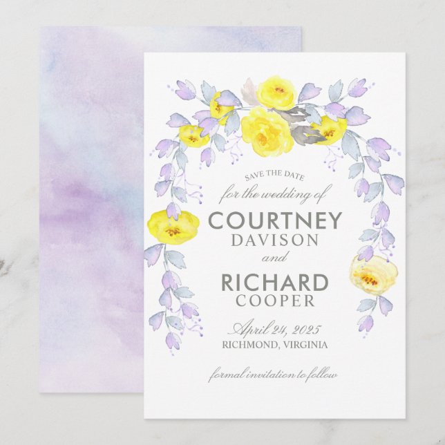 Gelbrosen-Brautparty Save The Date (Vorne/Hinten)