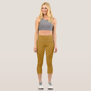 Gelbschwarz Kariertes Muster-57577 Capri Leggings