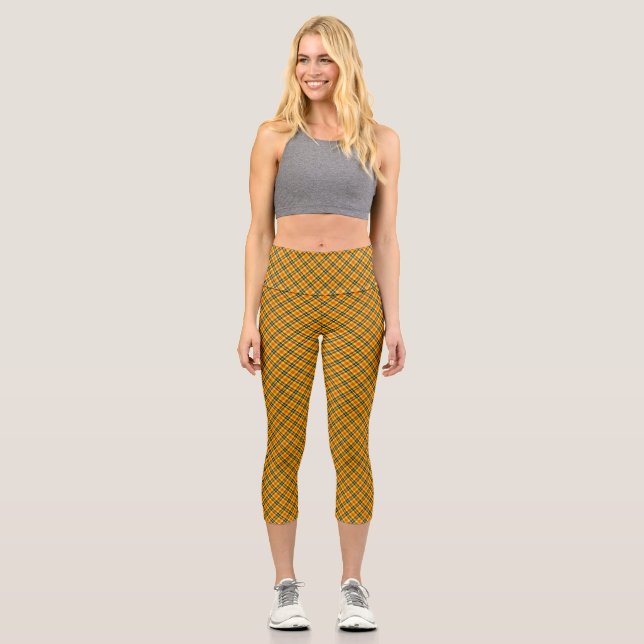 Gelbschwarz Kariertes Muster-57577 Capri Leggings (Vorderseite)