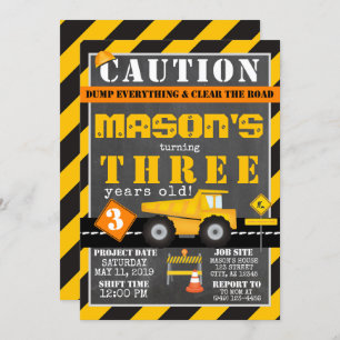 Gelbschwarzer Baubereich Dump Truck Party Einladung